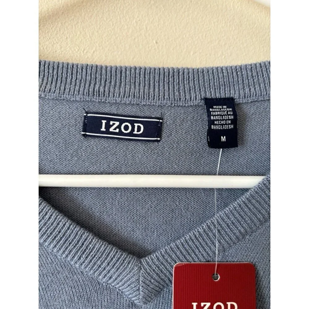 NWT Izod Mens Size M Blue V-Neck Wool Blend Pullover Fieldhouse Sweater